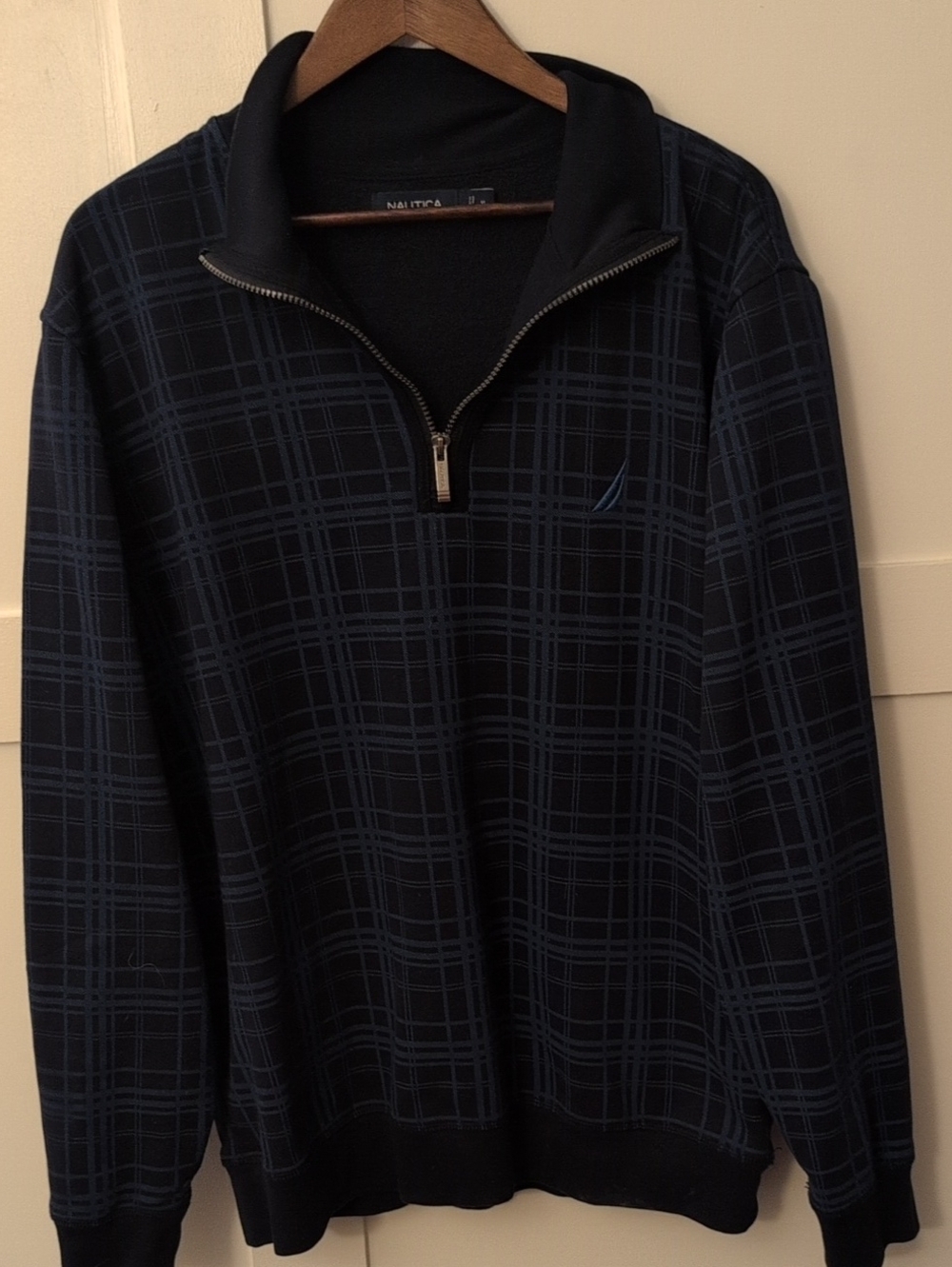 Nautica Men’s Dark Navy Plaid Quarter-Zip Pullover